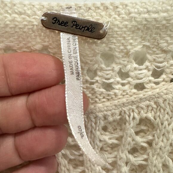 Free People Annabelle Crochet Open Knit Pullover Sweater Small Boho Fairy Grunge - Picture 5 of 7